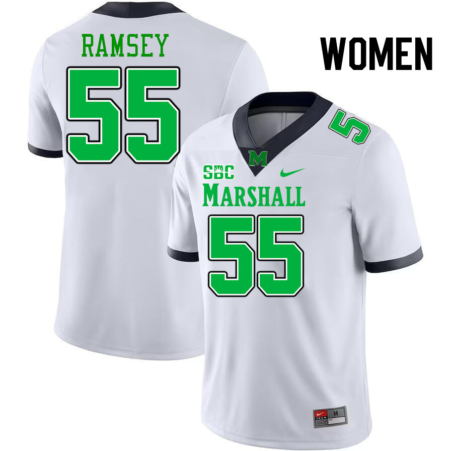 Women #55 Bryce Ramsey Marshall Thundering Herd SBC Conference College Football Jerseys Stitched-Whi